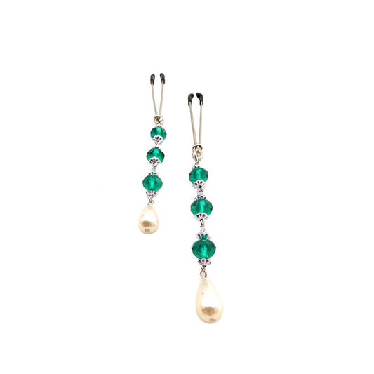 Bijoux de Nip Pearl Turquoise Beads Nipple Clamps, Tweezer