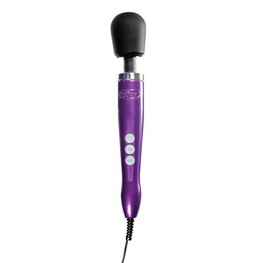 Doxy Die Cast Purple wand vibrator upright on a plain white background. A premium sex toy with powerful vibrations, available at SugarX in the Vibrators Collection.