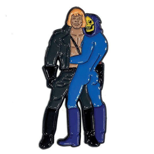 Geeky & Kinky He-Man & Skeletor Pin displayed showcasing its design. Available at SugarX in Jewelry in the Pins collection.