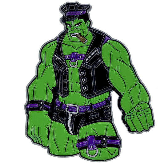 Geeky & Kinky Hulk Daddy Pin displayed showcasing its design. Available at SugarX in Jewelry in the Pins collection.