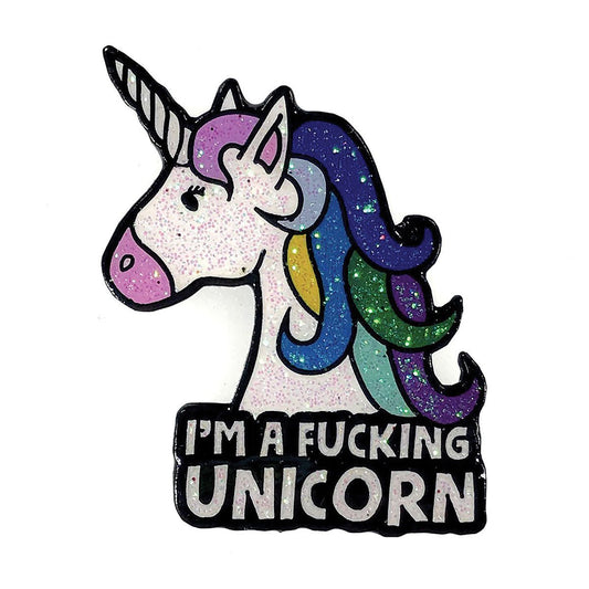 Geeky & Kinky I'm A Unicorn Pin displayed showcasing its design. Available at SugarX in Jewelry in the Pins collection.