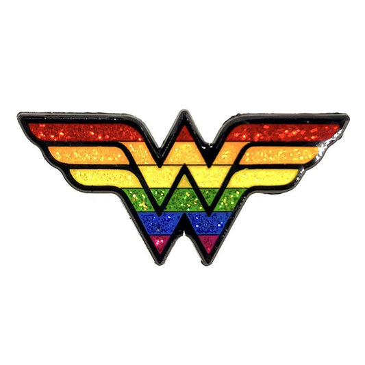 Geeky & Kinky Wonder Pride Pin displayed showcasing its design. Available at SugarX in Jewelry in the Pins collection.