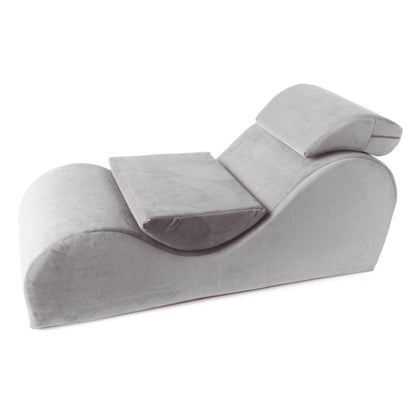 Grey Liberator Esse sex chaise on a white background. Elegant sex furniture piece designed for intimate moments, available at SugarX.