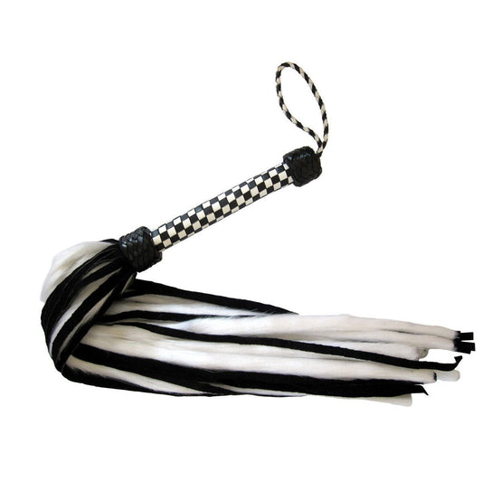 Suede and Fluff Flogger - White/Black Crops & Floggers