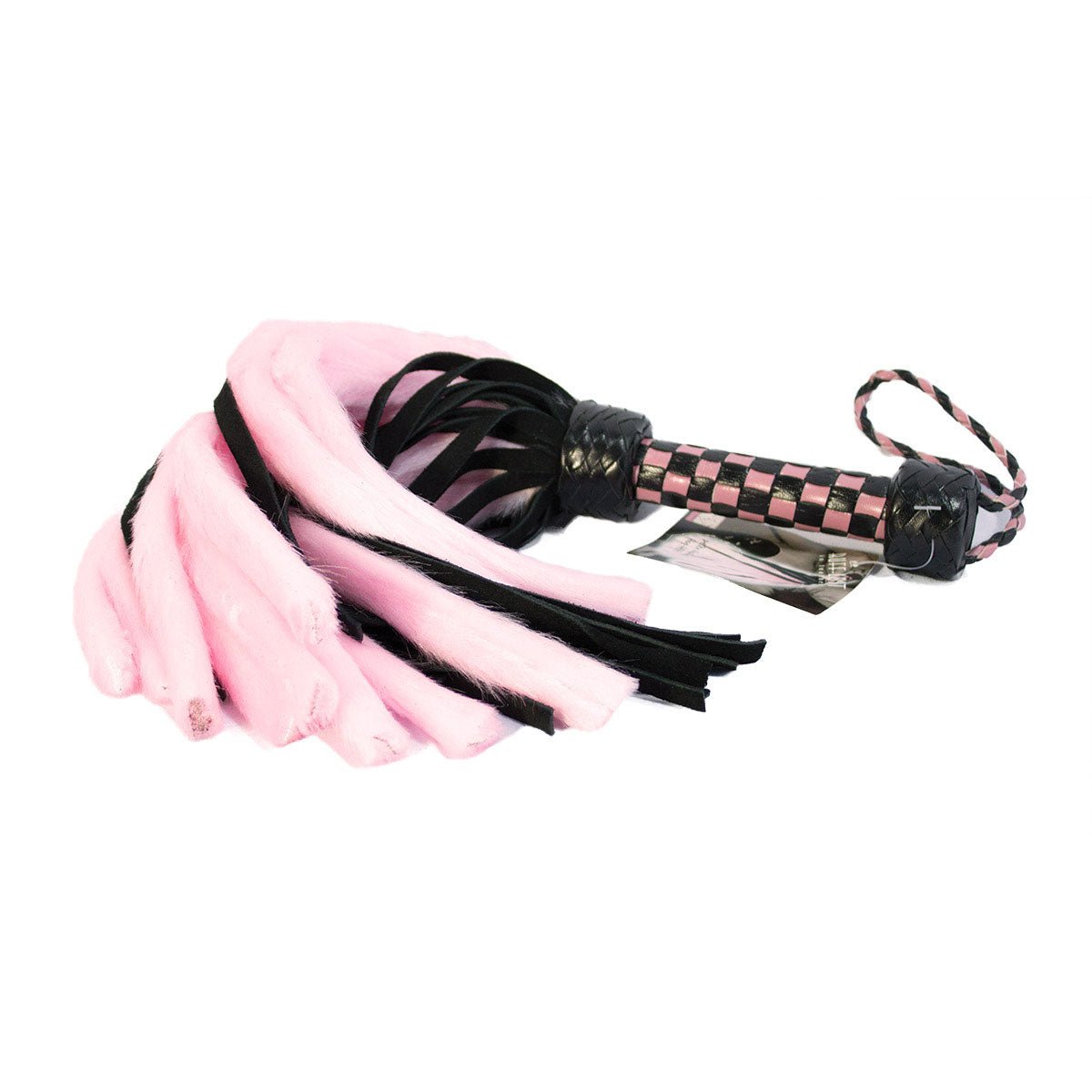 Suede and Fluff MINI Flogger - 18" - Pink/Black Crops & Floggers