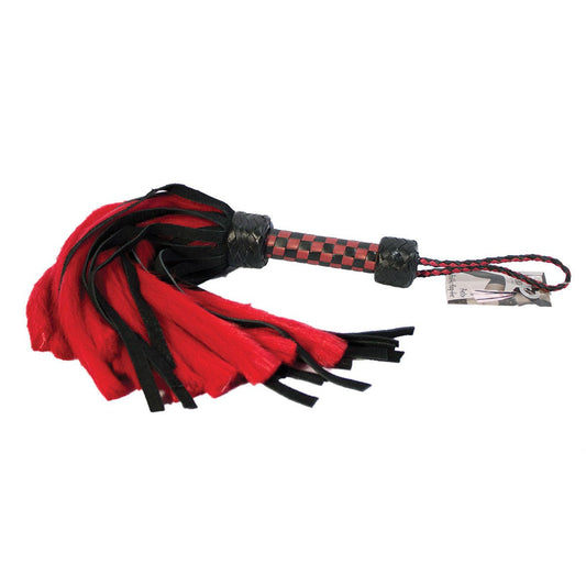 Suede and Fluff MINI Flogger - 18" - Red/Black Crops & Floggers