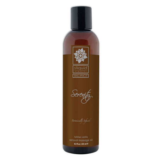 Sliquid Organics Massage Oil Serenity 8.5oz Massage Oil Tahitian vanilla scented massage oil on a white background. Available at SugarX in the Massage Oil collection.