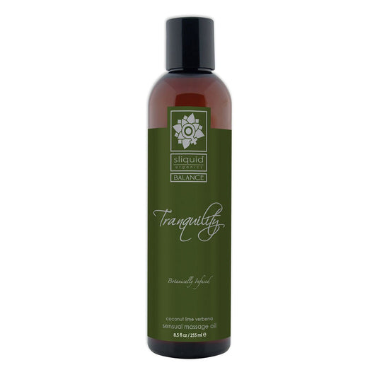 Sliquid Organics Massage Oil Tranquility 8.5oz Massage Oil Sliquid Organics Massage Oil Tranquility 4.2oz Massage Oil coconut and verbena scented massage oil on a white background. Available at SugarX in the Massage Oil collection.