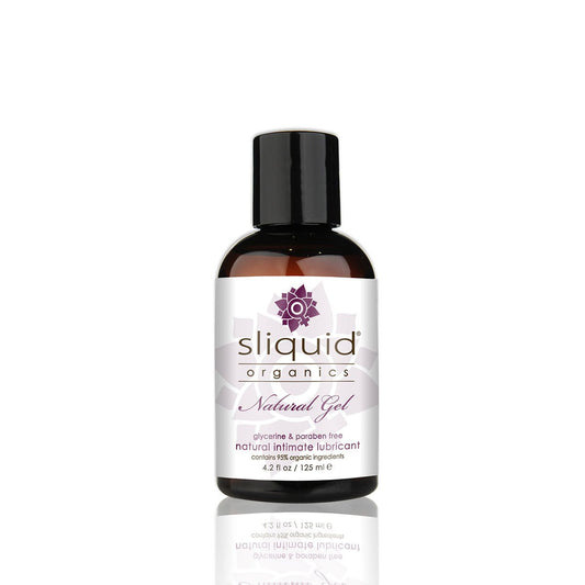 Sliquid Organics Natural Gel 4.2oz Water Based Lube on a plain background. Available at SugarX in the water-based lube section of the personal lubricant collection.