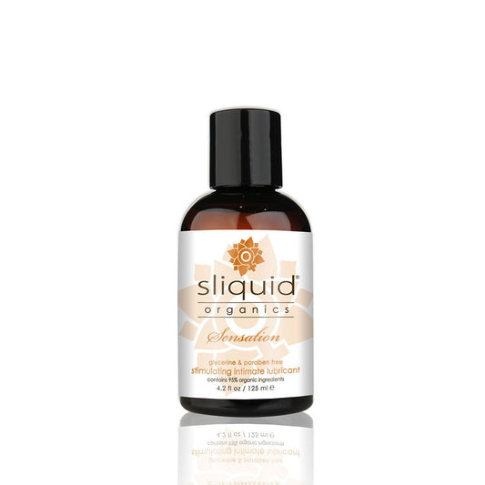 Sliquid Organics Sensation 4.2oz Water Based Lube on a white background. Available at SugarX in the water-based lube section of the personal lubricant collection.