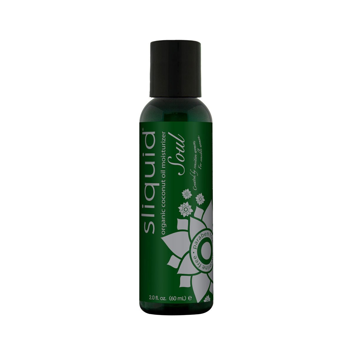 Sliquid Soul 2 oz Oil Based Lube on a plain background. Available at SugarX in the personal lubricant collection.