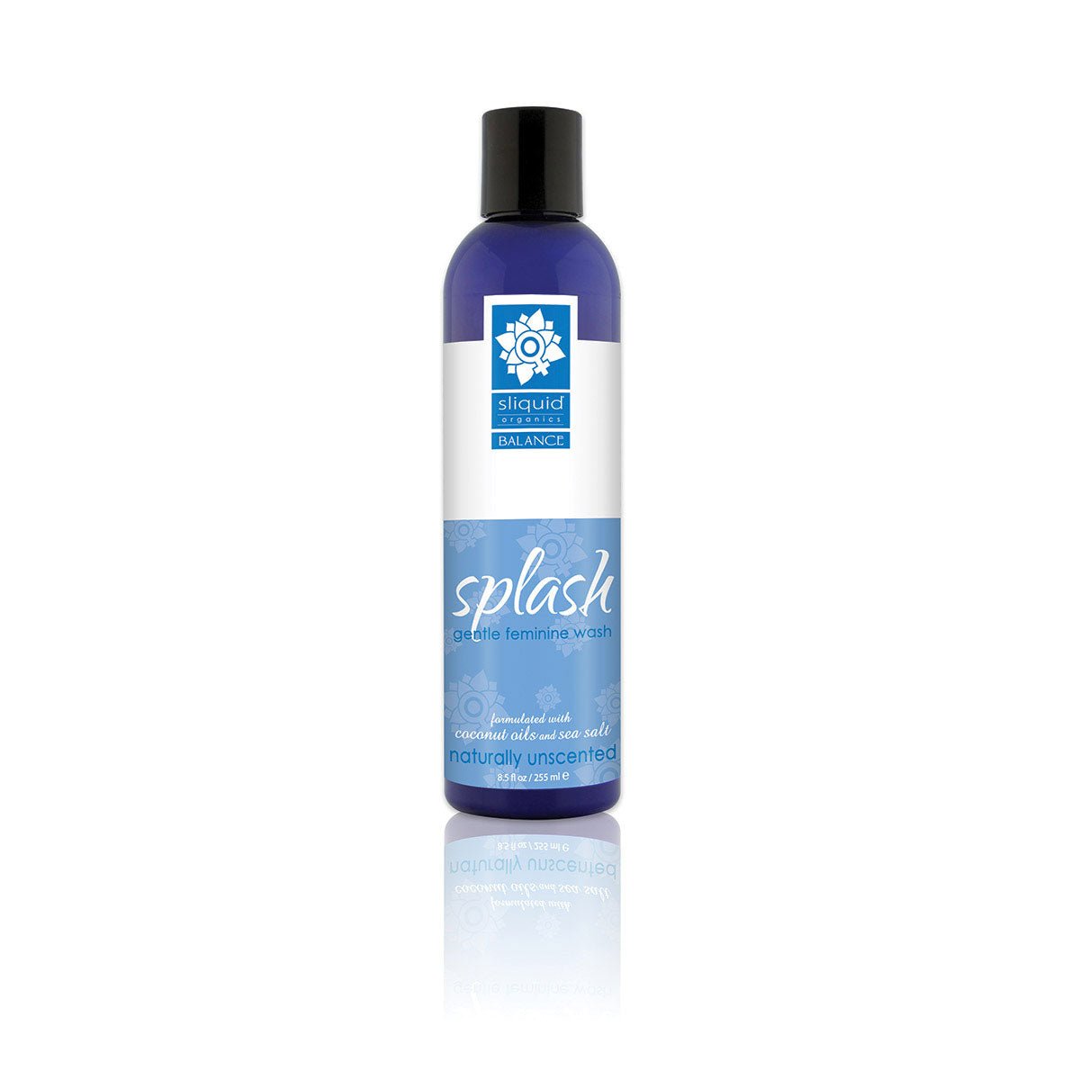 Sliquid Splash Gentle Feminine Wash 8.5 oz Natural Intimate Wash on a plain background. Available at SugarX in the sexual wellness collection.