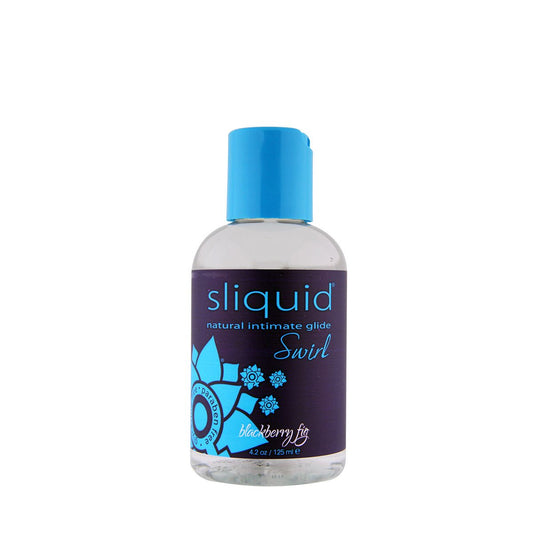 Sliquid Swirl Blackberry Fig Water-Based Flavored Lube 4.2 oz on a white background. Available at SugarX in the Flavored Lubricant section of the Personal Lubricant collection.