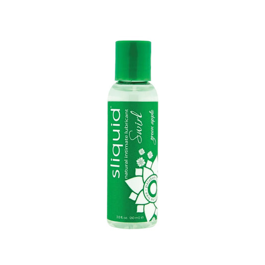 Sliquid Swirl Green Apple Flavored Lube 2 oz on a white background. Available at SugarX in the Flavored Lubricant section of the Personal Lubricant collection.