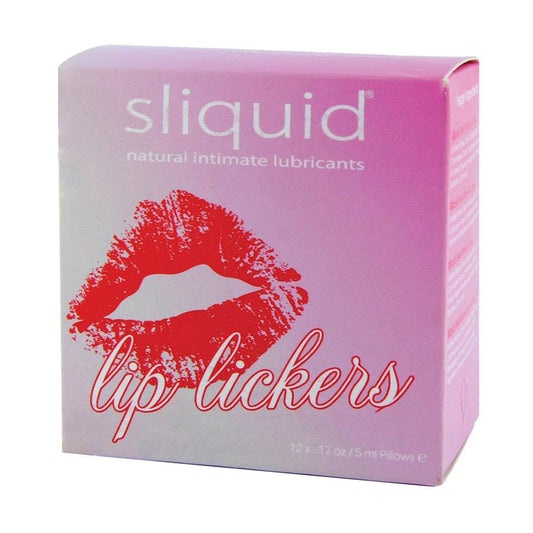 Sliquid Swirl Lip Lickers Flavored Sampler Box 12pk Lube Samplers on a plain background. Available at SugarX in the flavored lube section of the personal lubricant collection.