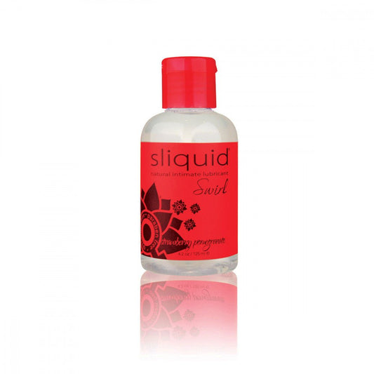 Sliquid Swirl Strawberry Pomegranate Flavored Lube 4.2 oz Water Based Lube on a white background. Available at SugarX in the Flavored Lubricant section of the Personal Lubricant collection.