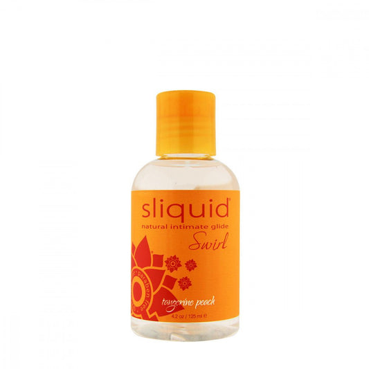 Sliquid Swirl Tangerine Peach 4.2 oz Water Based Lube on a white background. Available at SugarX in the Flavored Lube section of the Personal Lubricant collection.